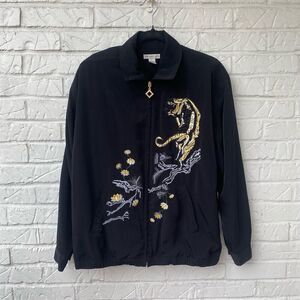 Mureli unisex Vintage Japanese Embroidered Bomber Jacket Black Floral M